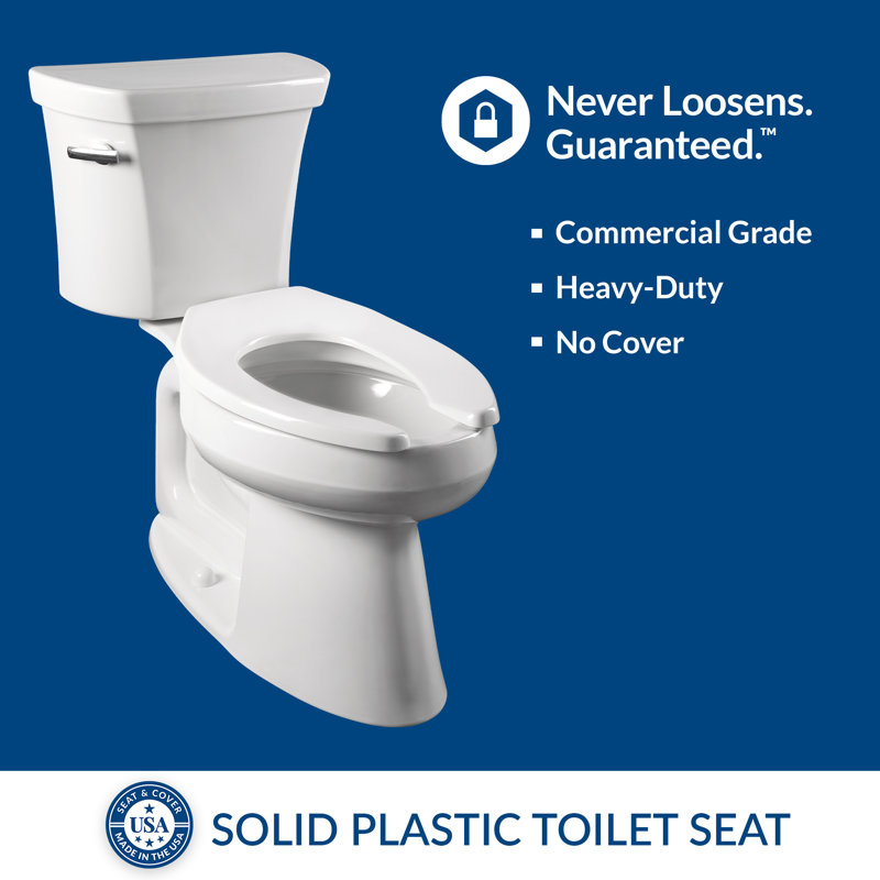 1955CT Commercial Heavy Duty Open Front Toilet Seat, Never Loosen, ELONGATED, Plastic, White, 2-Pack
