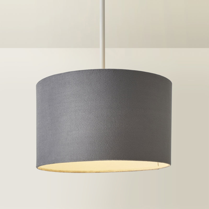 20cm H Velvet Drum Pendant Shade ( Screw On ), 15 cm H x 25 cm W x 25 cm D, Grey