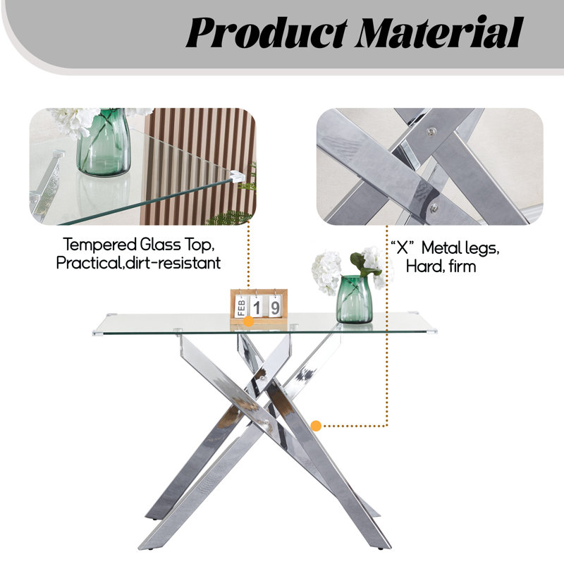 Tempered Glass Top Console Table, Silver