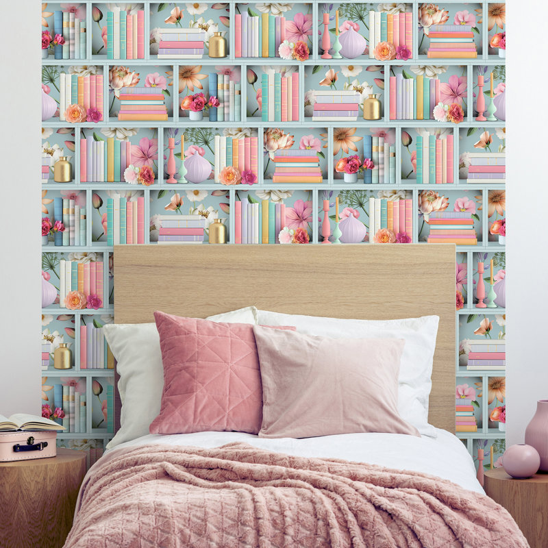 Papier peint bleu avec tablettes Blossom, Bleu