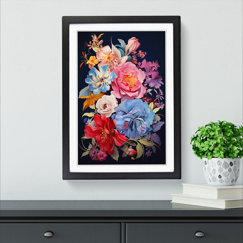 Floral Art Deco - Framed Print, Black, 46cm H x 34cm W x 2cm D