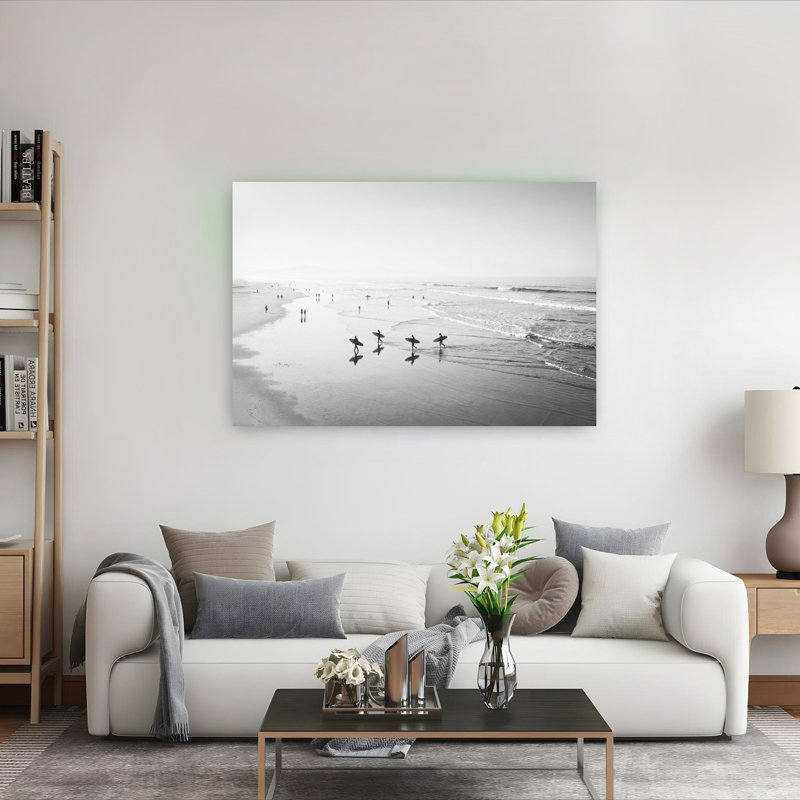 Surfers Peaceful Serene Tranquil Coastal Wall Art Print 1 Piece Wrapped Canvas Wall Art, 101.6cm H x 152.4cm W