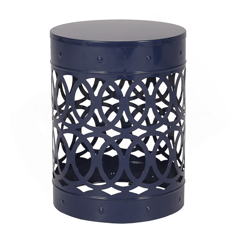 Outdoor Metal End Table, Navy Blue