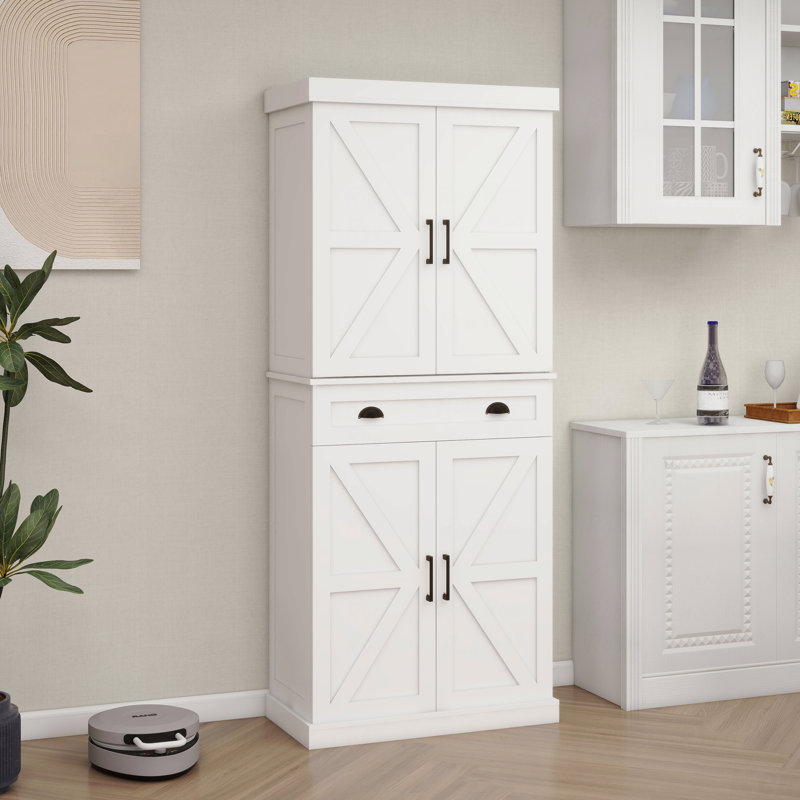 Armoire de rangement, 71 po, tablettes réglables à 4 portes, garde-manger 71 po avec portes (2 portes avec supports), 1 tiroir, 2, armoire autoportante