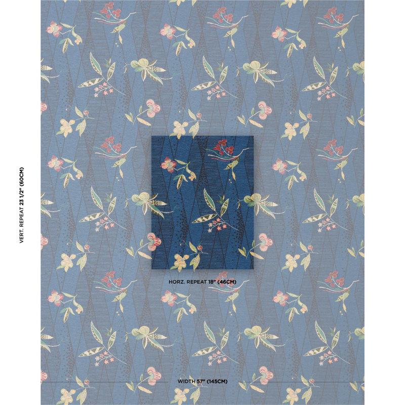 Romola Floral Fabric, Cadet