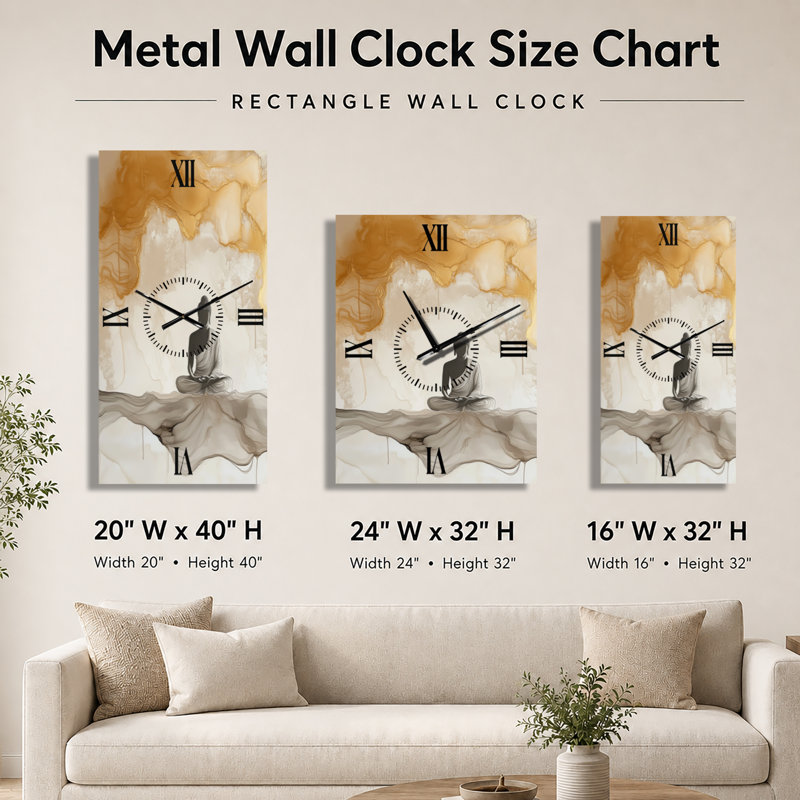Bouddha en un seul souffle - Horloge murale décorative beige zen, 32" H x 16" W - Rectangle