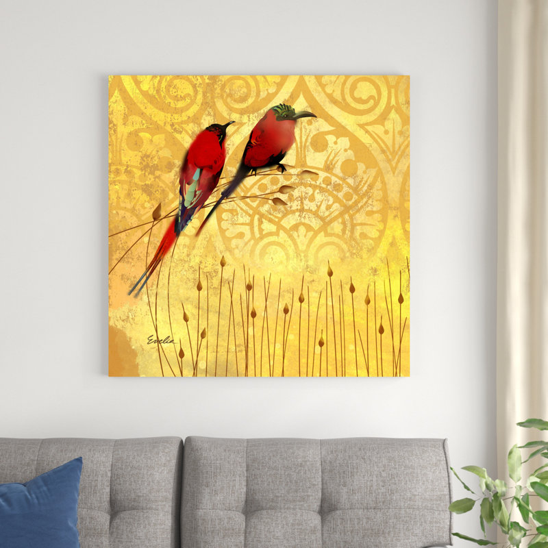 Wren sur jaune II, H 36 po x l 36 po x P 1,25 po