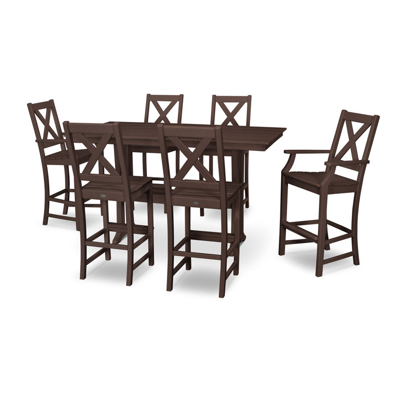Braxton 7-Piece Farmhouse Trestle Bar Set, Mahogany
