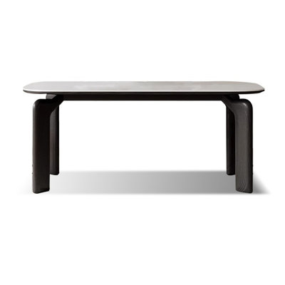 White + Black Rectangular Sintered Stone + Solid Wood Dining Table