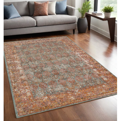 6' X 8' Teal and Orange Medallion Power Loom Area Rug