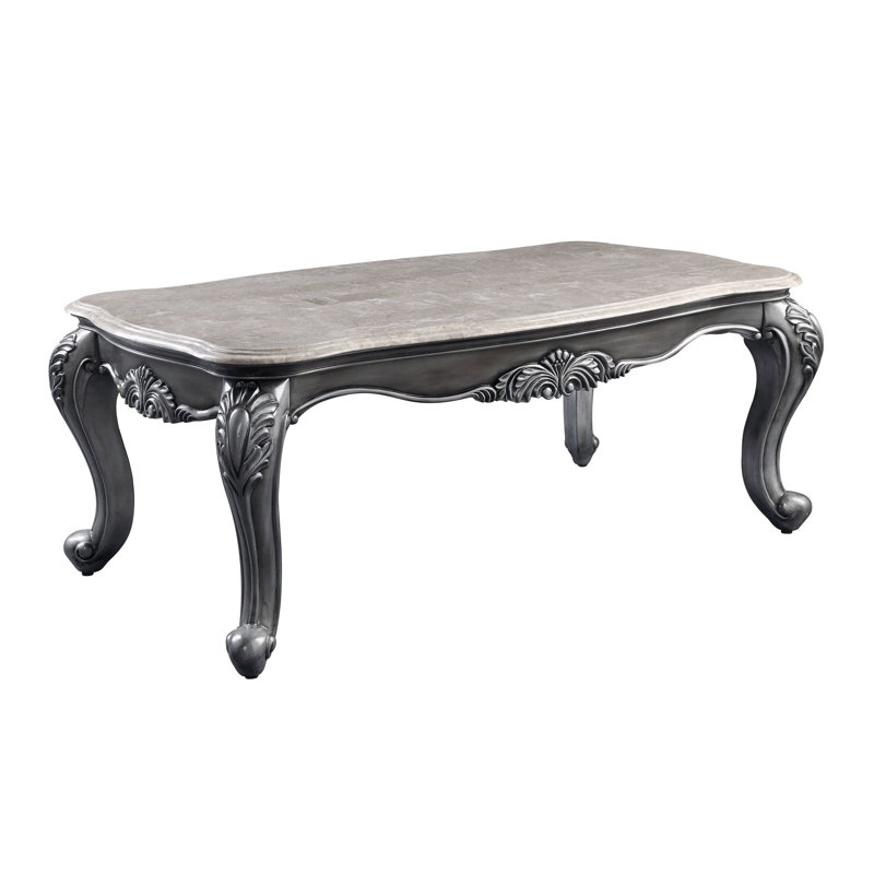 Etheredge Marble Top Single Coffee Table, Gray, Antique Silver