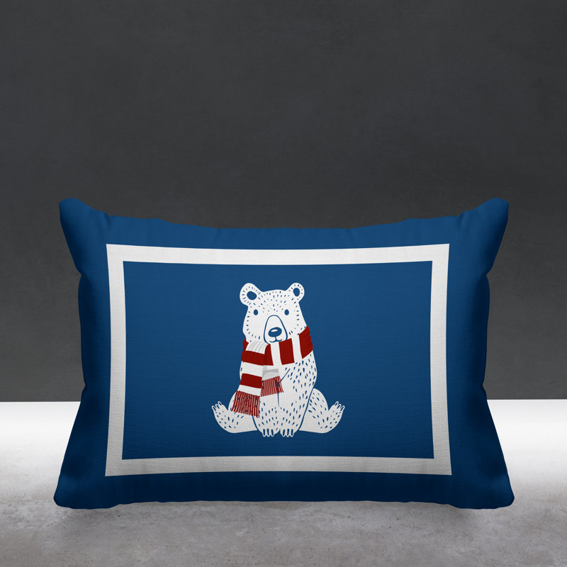 Coussin intérieur / extérieur Folk Christmas Bear, Bleu céruléen