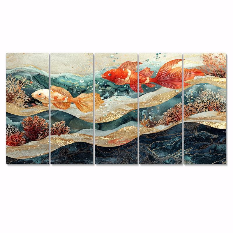 Auria - art mural corail - ensemble de décorations murales modernes, H 28 po x l 60 po