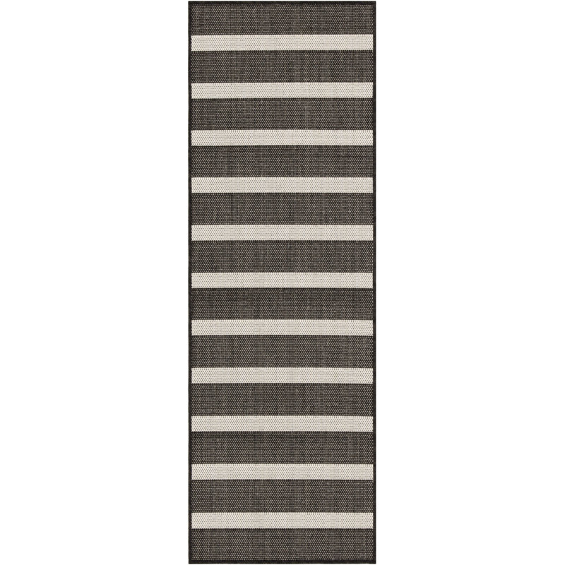 Tapis intérieur / extérieur rectangulaire Shaila, Noir / Ivoire, Tapis de couloir 2 pi x 6 pi