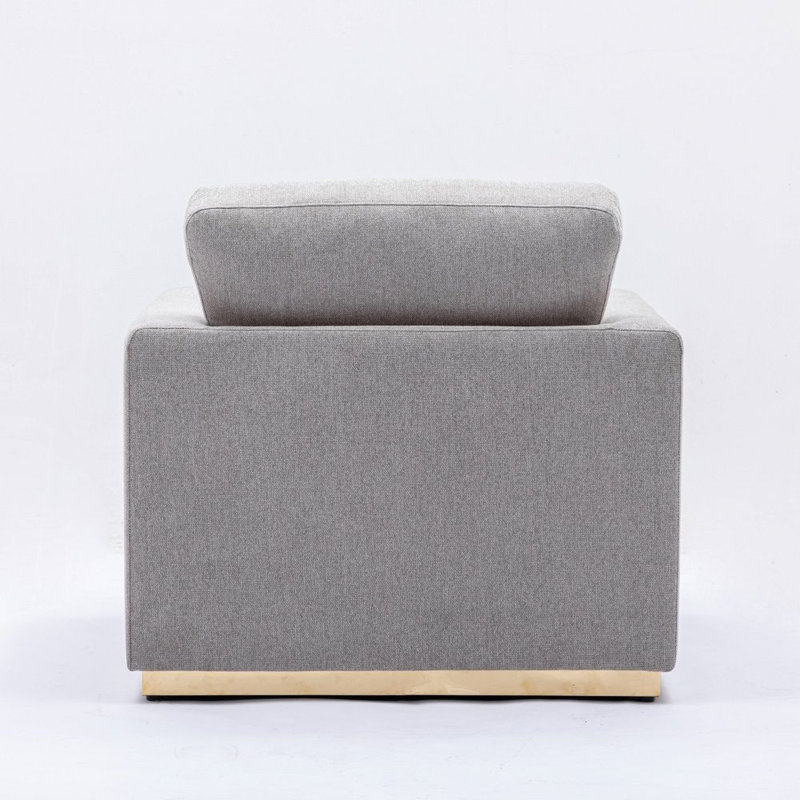 Gray Linen Barrel Accent Chair with Wooden Frame