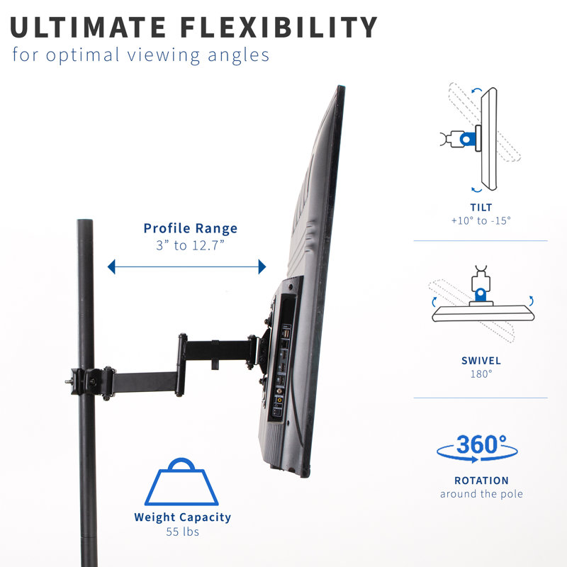 Black Steel Full-Motion TV Pole Mount for 32" to 55" Screens