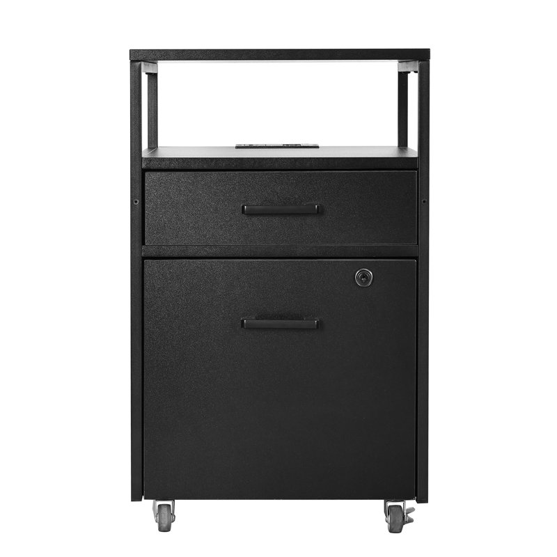 Classeur moderne à 2 tiroirs avec tiroir verrouillable, 2 ports de chargement USB et prise de courant, et roues verrouillables