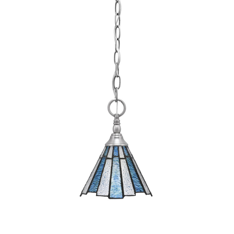 Mini-luminaire suspendu à chaîne avec verre d'art 7 "Sea Ice, Nickel brossé