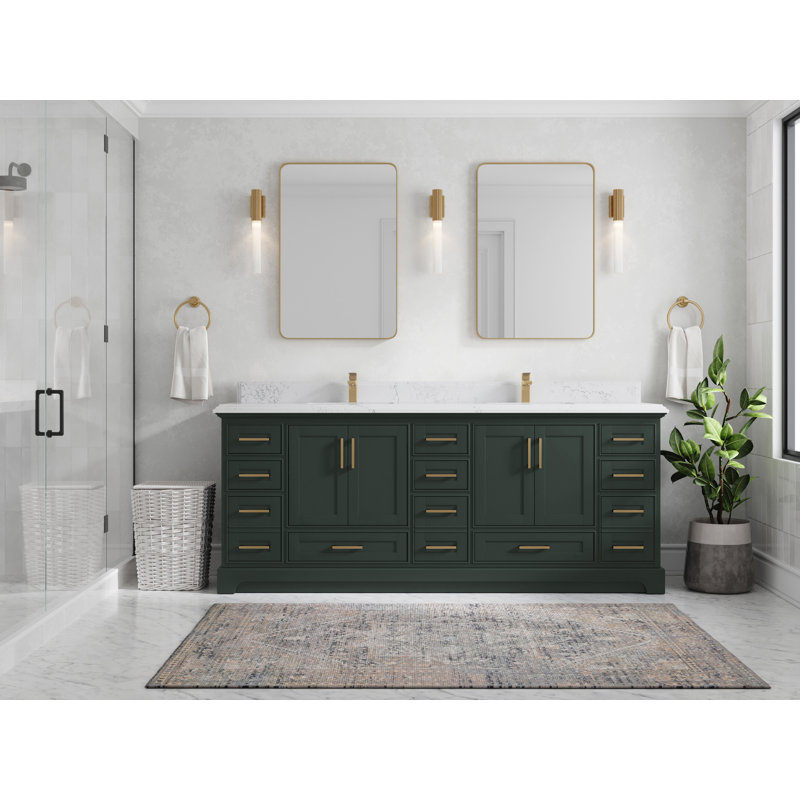 84'' Double Bathroom Vanity with Quartz Top, White;Black