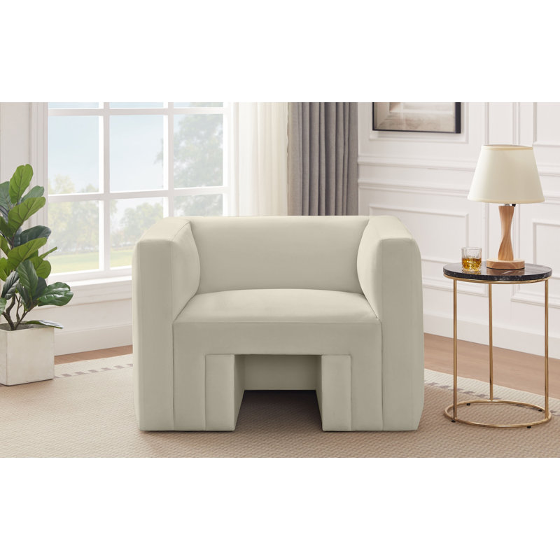 Henson 41" W Velvet Armchair, Cream Velvet
