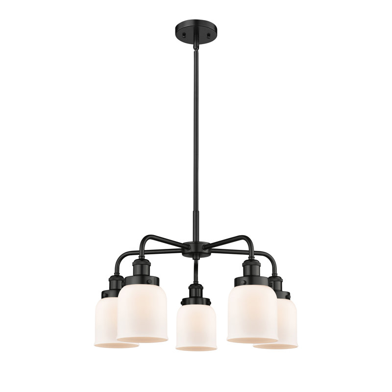 Lustre en verre à 5 lumières Bell, Blanc mat, Noir mat