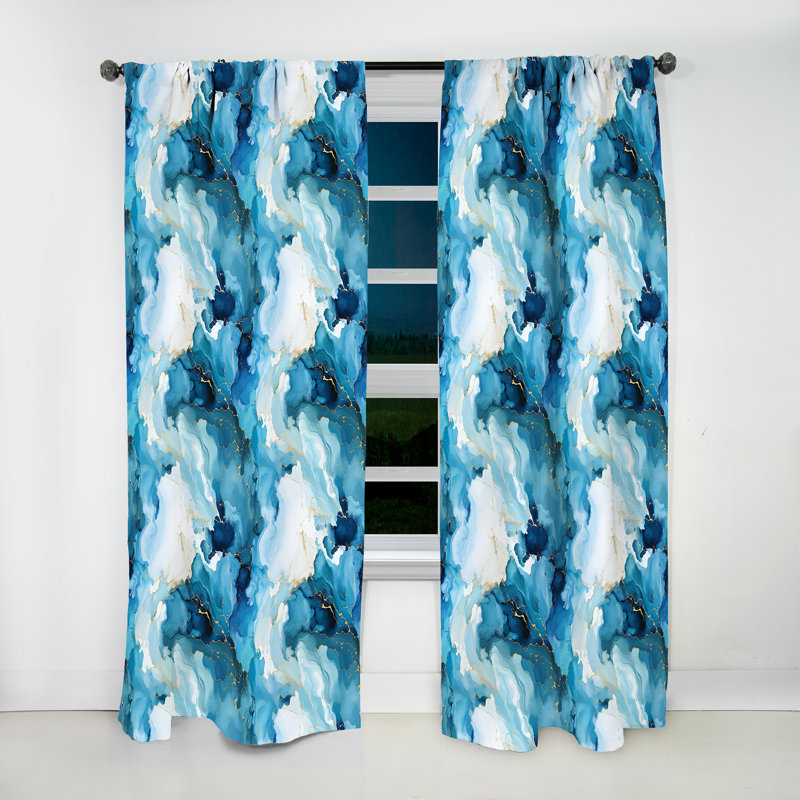 Rideau obscurcissant en marbre bleu-blanc Oceanic Allure Marble III - 1 panneau, L 52 po x L 120 po