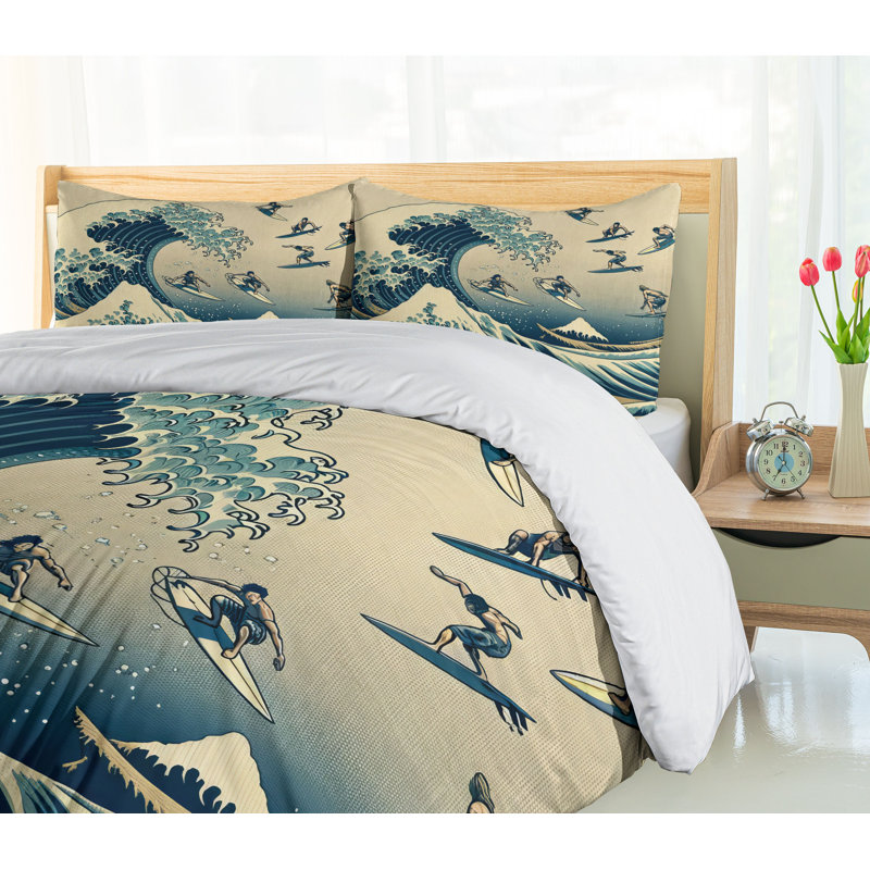 Ukiyo-e Wave Duvet Cover, King Duvet Cover + 2 Standard Shams