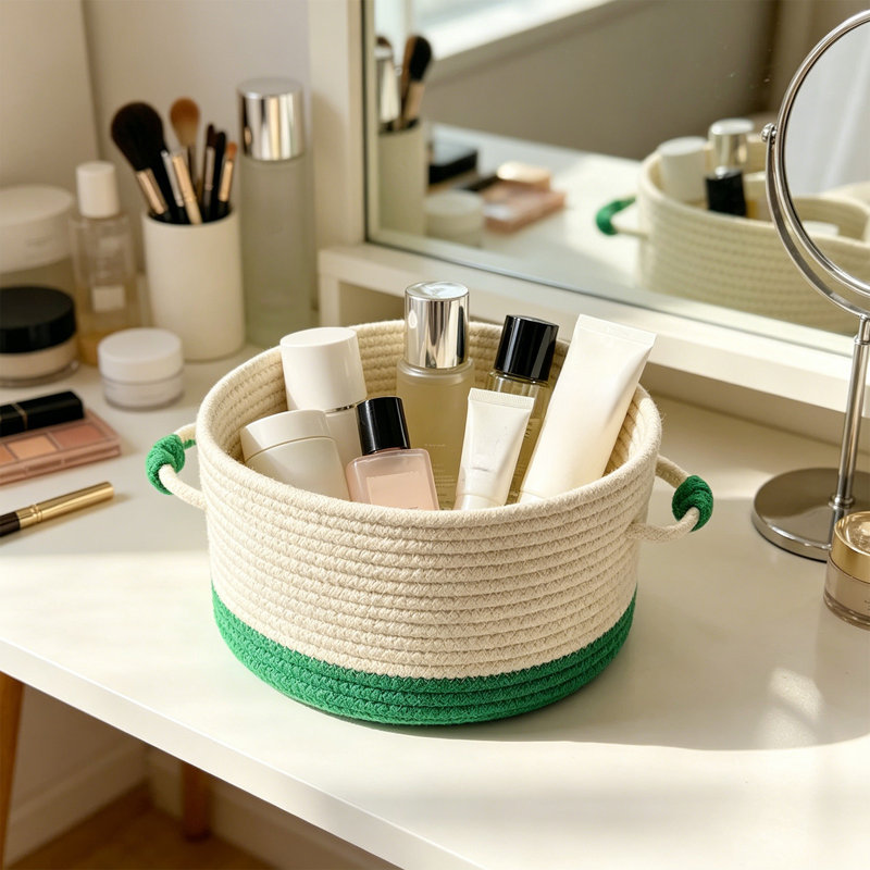 Panier de rangement tressé, panier de bureau, panier de rangement pour jouets, cosmétiques et bijoux, petit panier, panier de rangement en corde
