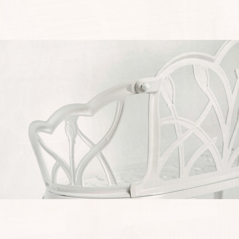 Cast Aluminum Outdoor Bench with Butterfly Pattern, White