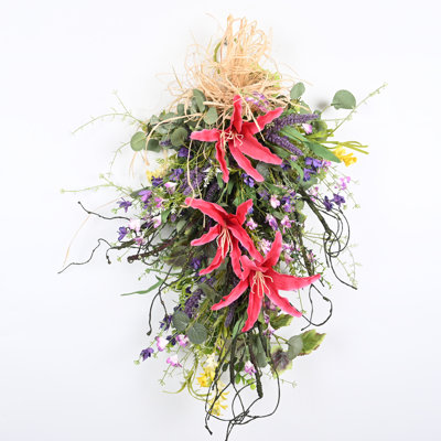26" Artificial Farmhouse Blossoms Cluster Berry Greenery Foliage Leaves Spring Summer Lily Floral Swag For Front Door Home Office Wall Decor