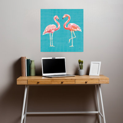 Oasis tropicale, flamants roses, flamant rose, art tropical