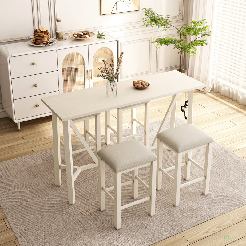 Ensemble de table de salle à manger moderne 5 pièces avec prises de courant, ensemble de table de bar avec tabourets rembourrés, assemblage facile