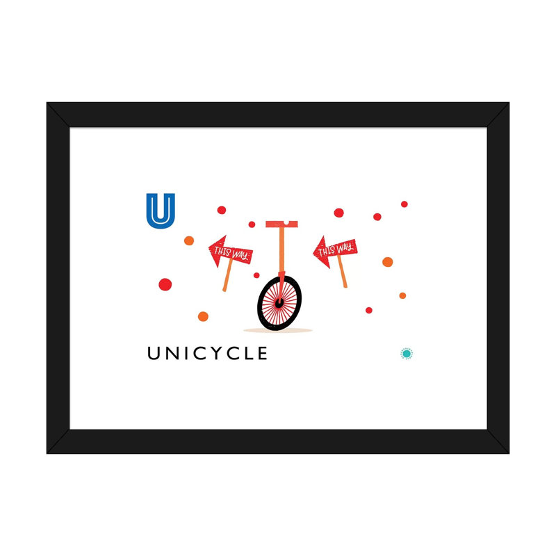 «U Is for Monicycle» - Impression, Blanc, H 16 po x l 24 po x P 1 po, Papier encadré noir