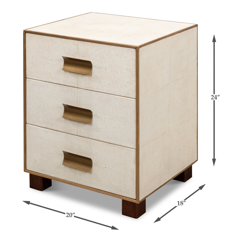 Shagreen 3 - Drawer Solid Wood Nightstand, Osprey White