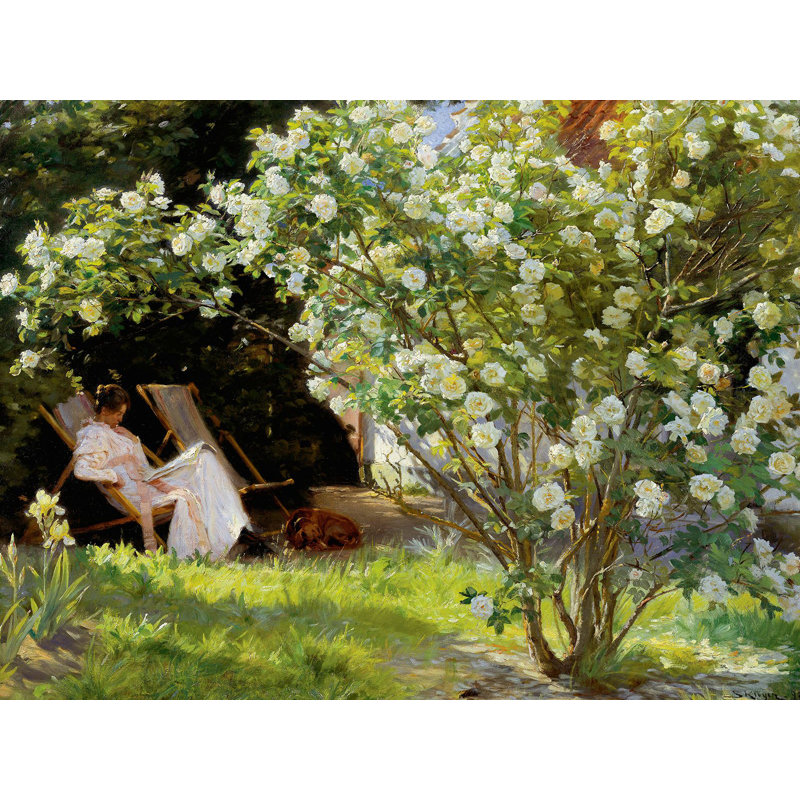 Seated In The Garden Of Roses by Peder Severin Krøyer - Wrapped Canvas Painting, 60cm H x 80cm W x 4cm D