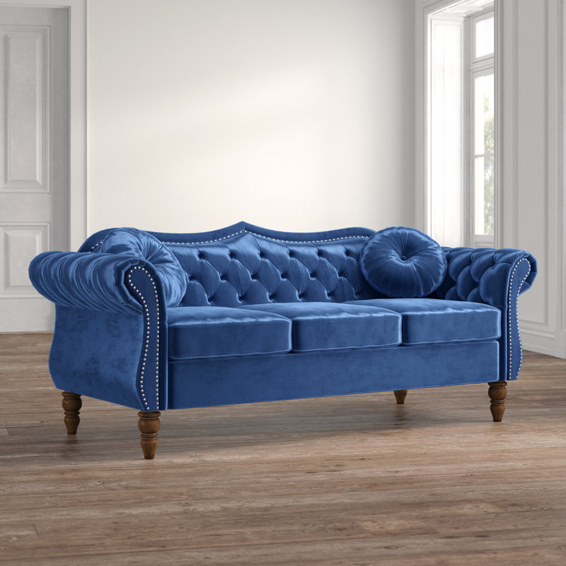 Evianna 79.5'' Velvet Sofa, Blue, 34'' H X 79.5'' W X 34'' D
