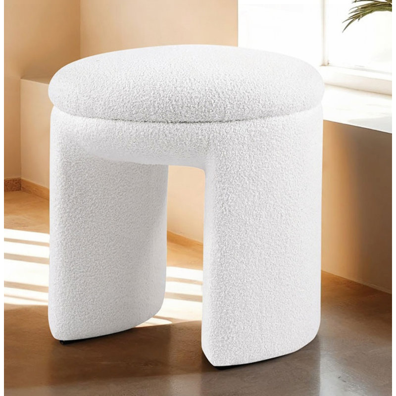 Teddy Fabric Round Top Round Accent Stool, White