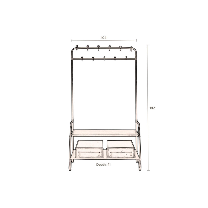 Lucius Black Iron Freestanding Coat Rack with Storage Boxes