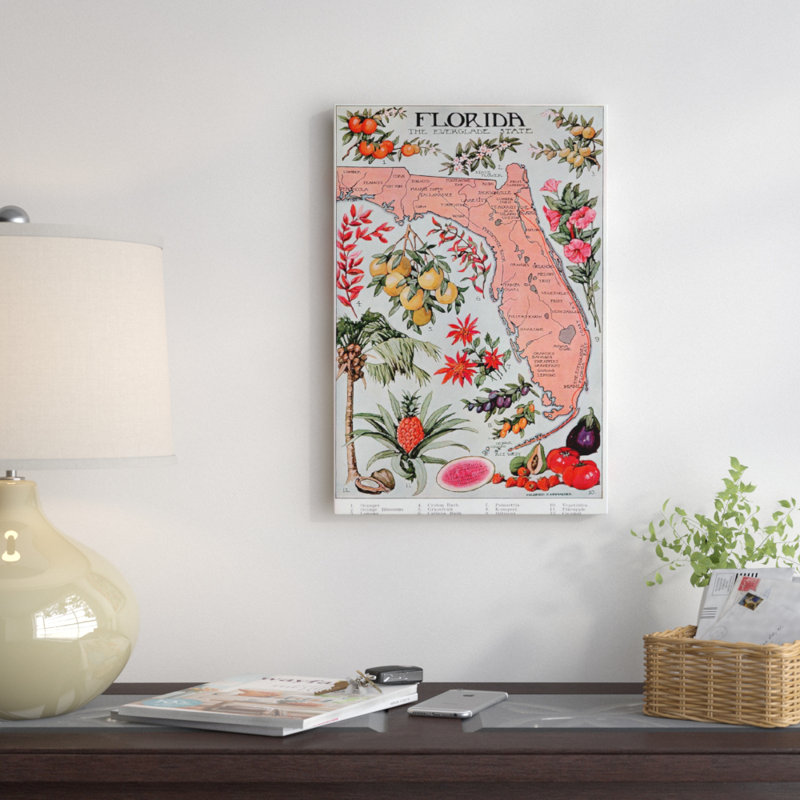 « state map of floride (ressources naturelles)-rétro affiche », impression, Toile, H 26 po x l 18 po x P 1,5 po