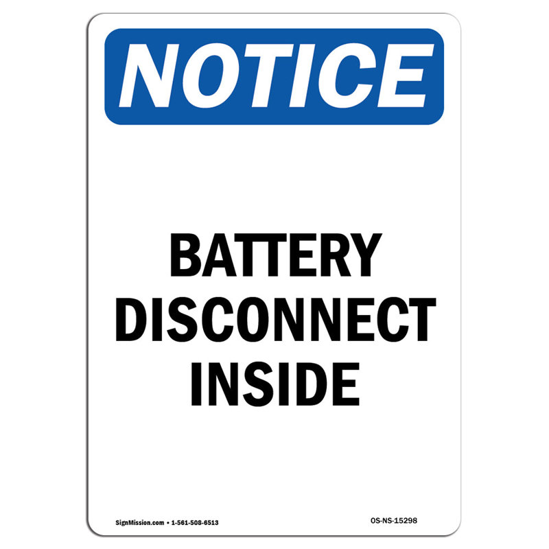 Avis - Panneau de déconnexion de batterie à l'intérieur