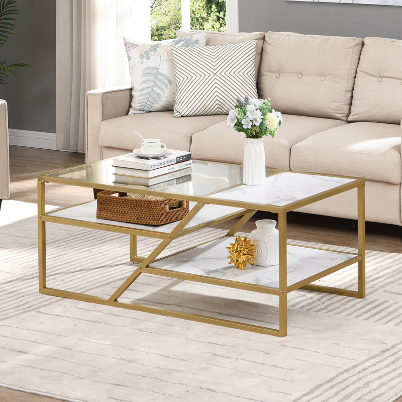 Table basse Alekya, H 21,88 po x L 21,68 po x l 21,68 po, Blanc, Or