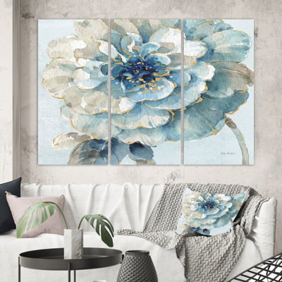 Farmhouse 'Indigold Watercolor Flower II' Painting Multi-Piece Image on Canvas