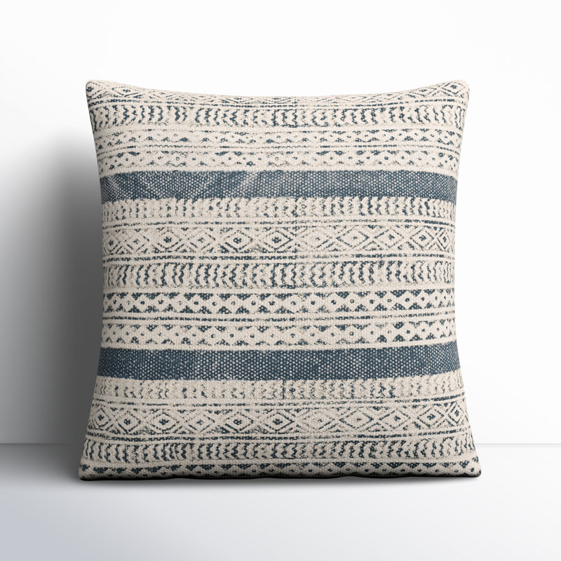 Zetta Square Cotton Pillow, Beige/Denim, 18" x 18", Polyester/Polyfill