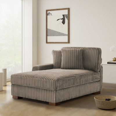 Oversized Upholstered Faux Rabbit Fur Flannel Chaise Lounge with Armrests & Throw Pillows