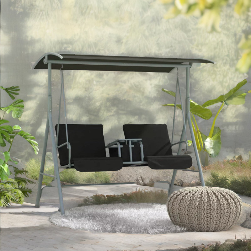 2 Person Porch Swing With Pivot Table & Storage