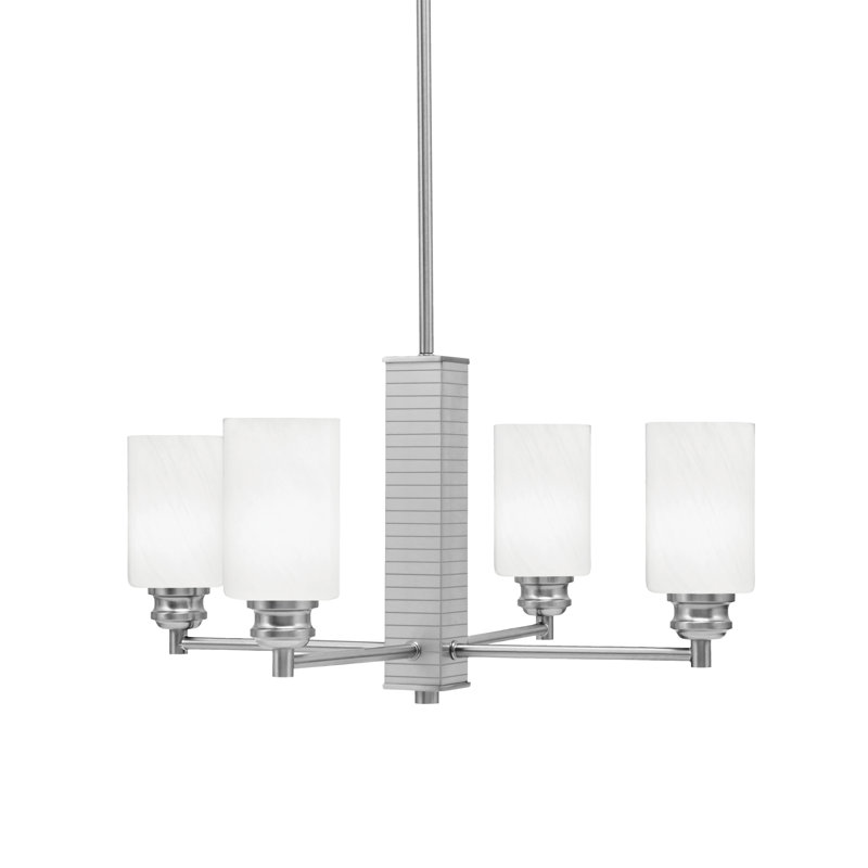 Lustre à 4 lumières Edge avec verre de marbre blanc de 4 po, Nickel brossé