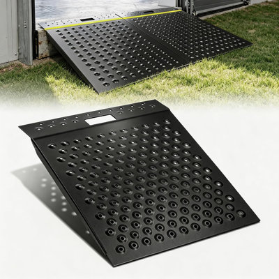 Heavy-Duty Shed Loading Ramp – 29" x 24", 750 Lbs Anti-Slip Metal Shed Ramp, Rust-Resistant Coated, Portable with Carry Handle for Lawn Mowers, Motorcycles & Small UTVs