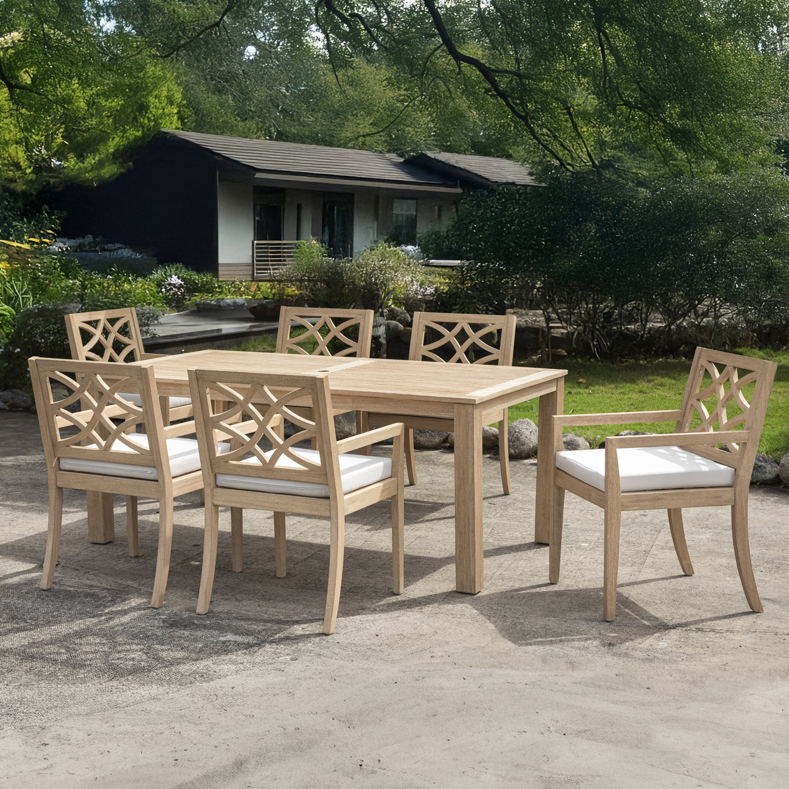 Morell 71" Eucalyptus Patio Dining Table, Tan
