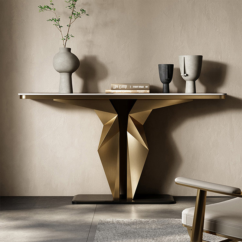 Console rectangulaire en pierre frittée, H 33,46 po x l 62,99 po x P 13,78 po, Doré