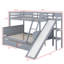 Lit superposé simple au dessus d'un lit double avec glissière, rangement de tiroir et tablettes intégrées-274801594
